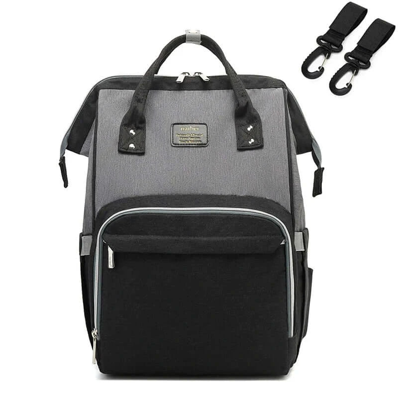 gray and black diaper bag